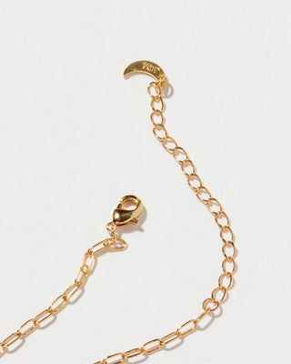 Closeup of gold chain lobster clasp on a white background