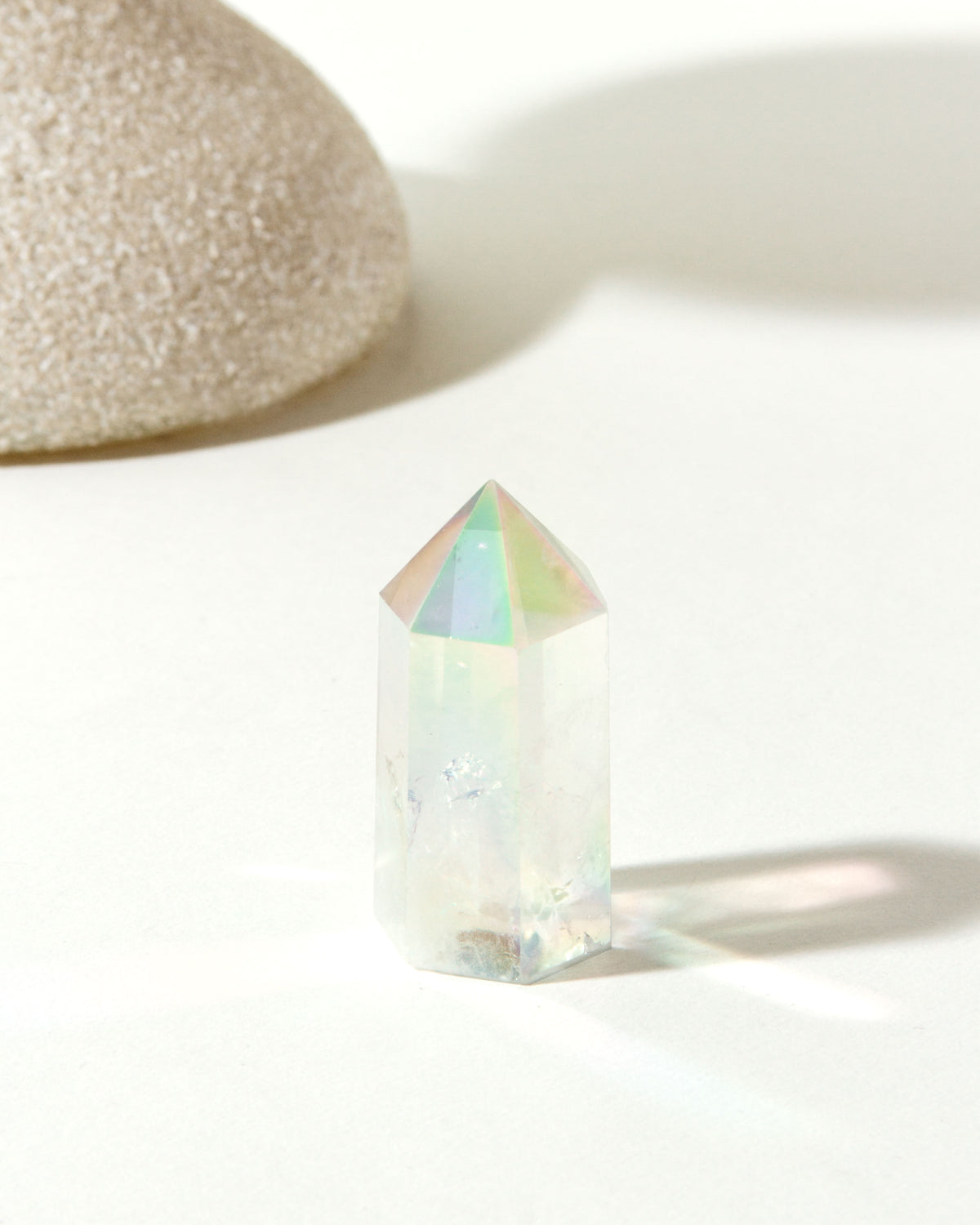 Here is a Unicorn Quartz Gemstone Mini Tower with iridescent coloring.