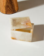 Open Calmly Organized Calcite Jewelry Box in a natural color.