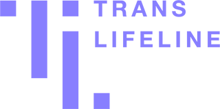 Trans Lifeline logo with purple text and geometric shapes on a green background