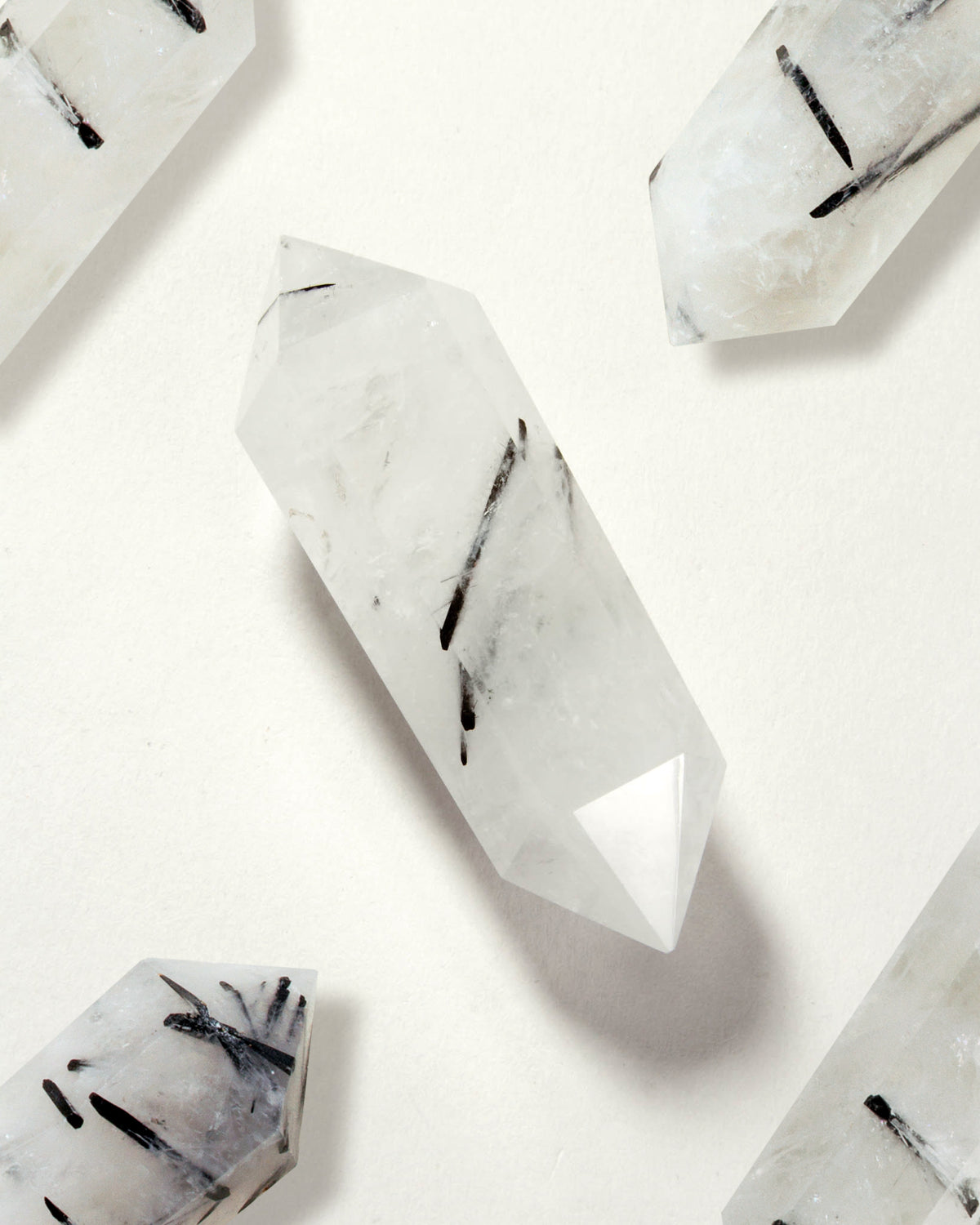 Tourmalinated Quartz double point crystal with black needle-like inclusions