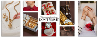 Collage of jewelry items with promotional text for Valentine's Day that reads "Valentine's is almost here, Don't Miss it"