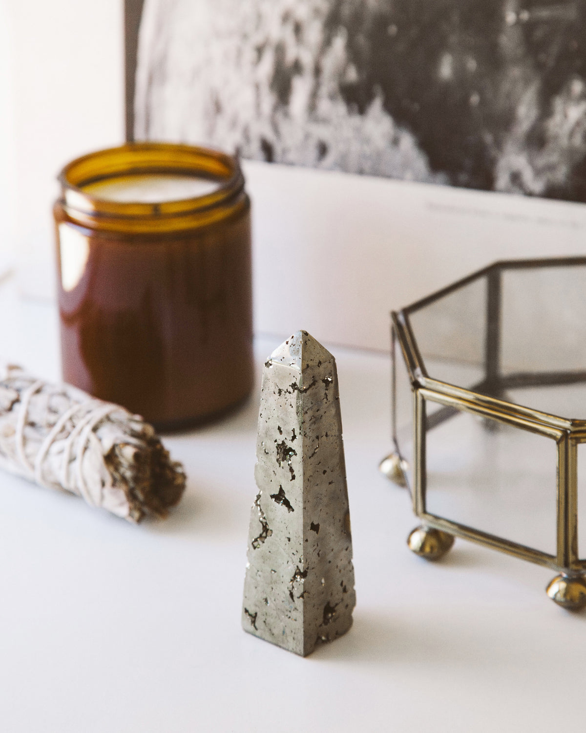Gold-hued pyrite obelisk tower