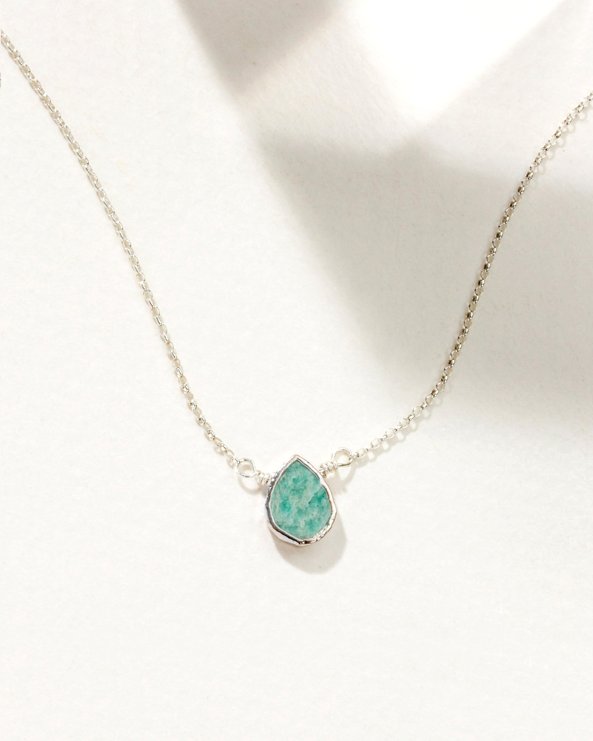 Delicate gemstone necklace with Silver Plated Brass and April-Amazonite stone.
