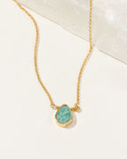 Delicate Gemstone Birthstone Necklace with a gold chain and a teardrop Amazonite stone.