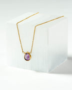 Gemstone Birthstone Necklace with amethyst pendant and gold-plated chain, February's birthstone