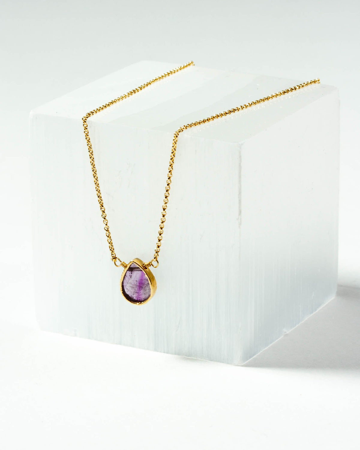 Gemstone Birthstone Necklace with amethyst pendant and gold-plated chain, February's birthstone