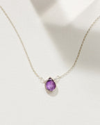 Delicate Gemstone Birthstone Necklace with Silver Plated Brass and February-Amethyst gemstone.