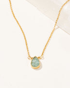 Gemstone Birthstone Necklace with aquamarine pendant and gold-plated chain, March's birthstone