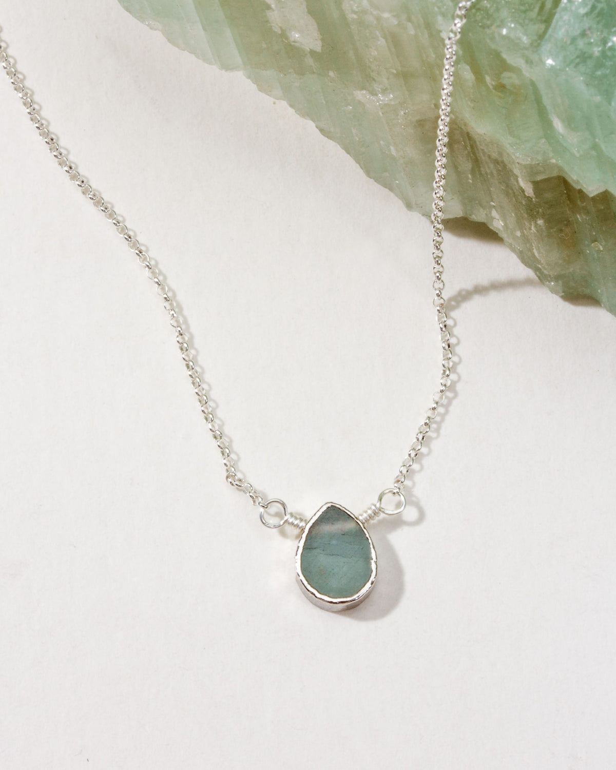 Gemstone Birthstone Necklace with aquamarine pendant and silver-plated chain, March's birthstone