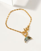 Gold Crescent Horn Toggle Bracelet with Labradorite gemstone.