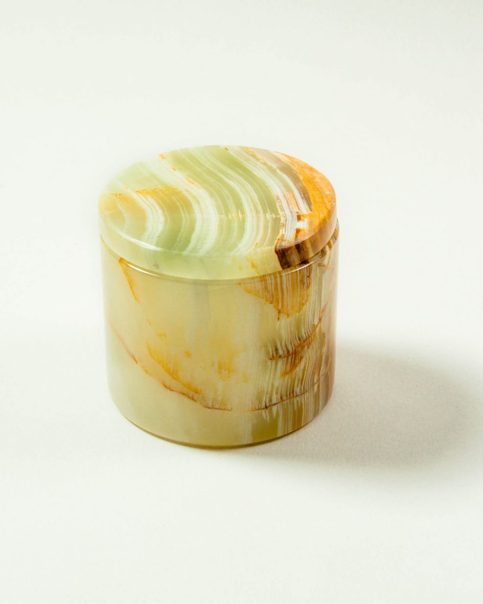 Green calcite jewelry box with lid.