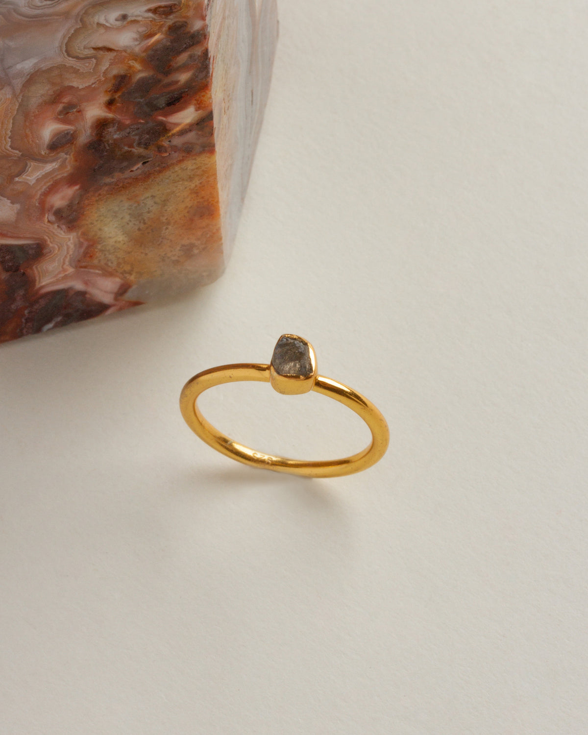 Gold-plated ring featuring a Herkimer Quartz stone.