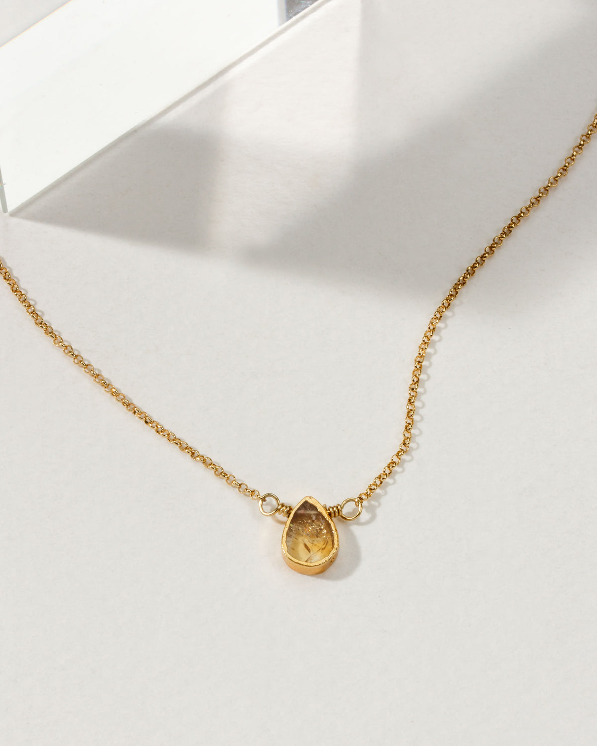 Teardrop November-Citrine gemstone necklace with 14k gold plated brass chain.