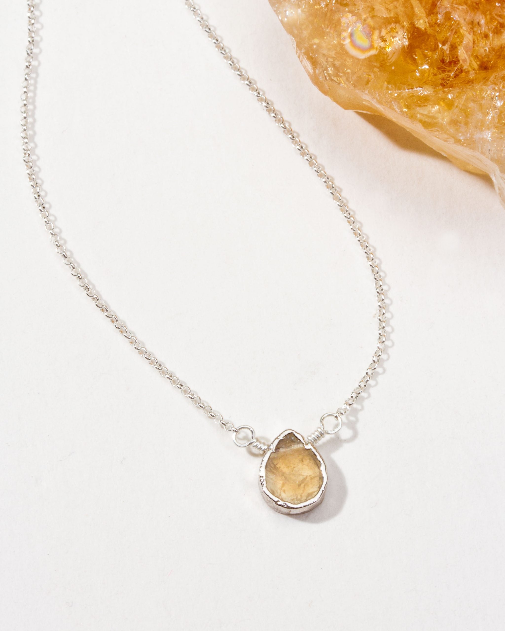 Gemstone Birthstone Necklace with citrine pendant and silver-plated chain, November's birthstone