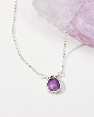 Delicate Gemstone Birthstone Necklace with amethyst pendant and silver plated brass chain, February's birthstone