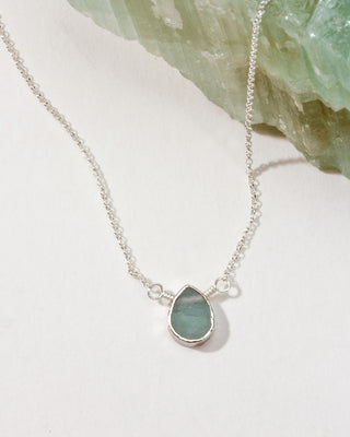 Delicate Gemstone Birthstone Necklace with aquamarine pendant and silver plated brass chain, March's birthstone