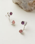 Double Trouble Front Back Bezel Earrings in Amethyst and Rose Quartz with silver hardware