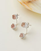 Double Trouble Front Back Bezel Earrings with Rose Quartz gemstones and silver hardware.