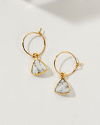 Gold mini hoop earrings with white Howlite gemstone triangle charms.