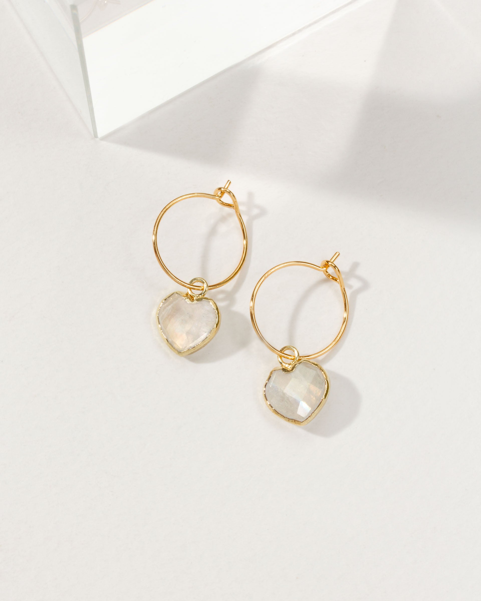 Pair of Conversation Heart Mini Hoop Earrings with Moonstone gemstones.