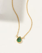 Delicate Gemstone Birthstone Necklace with emerald pendant and gold-plated chain, May's birthstone