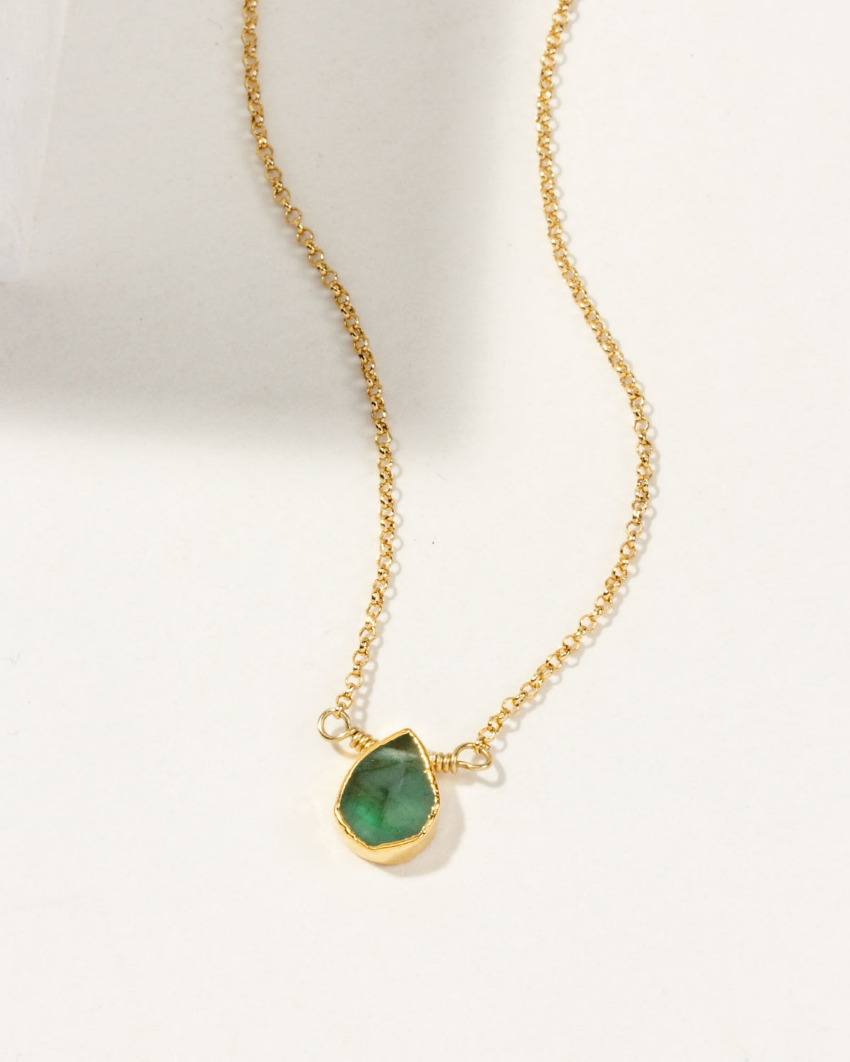 Delicate Gemstone Birthstone Necklace with emerald pendant and gold-plated chain, May's birthstone