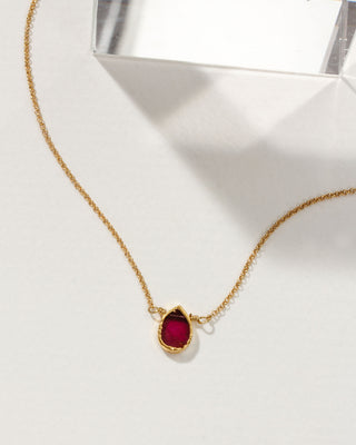 Delicate Gemstone Birthstone Necklace in Garnet, January’s Birthstone, in 14kt gold plated brass.
