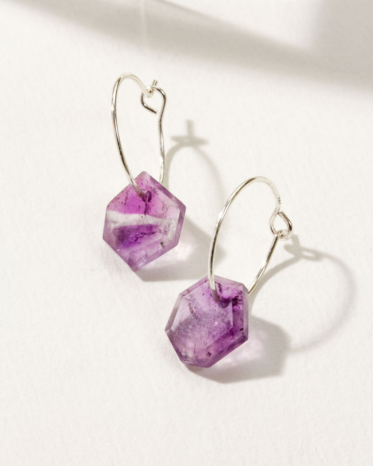 Geometry Mini Hoops with Amethyst gemstones and Sterling Silver hoops