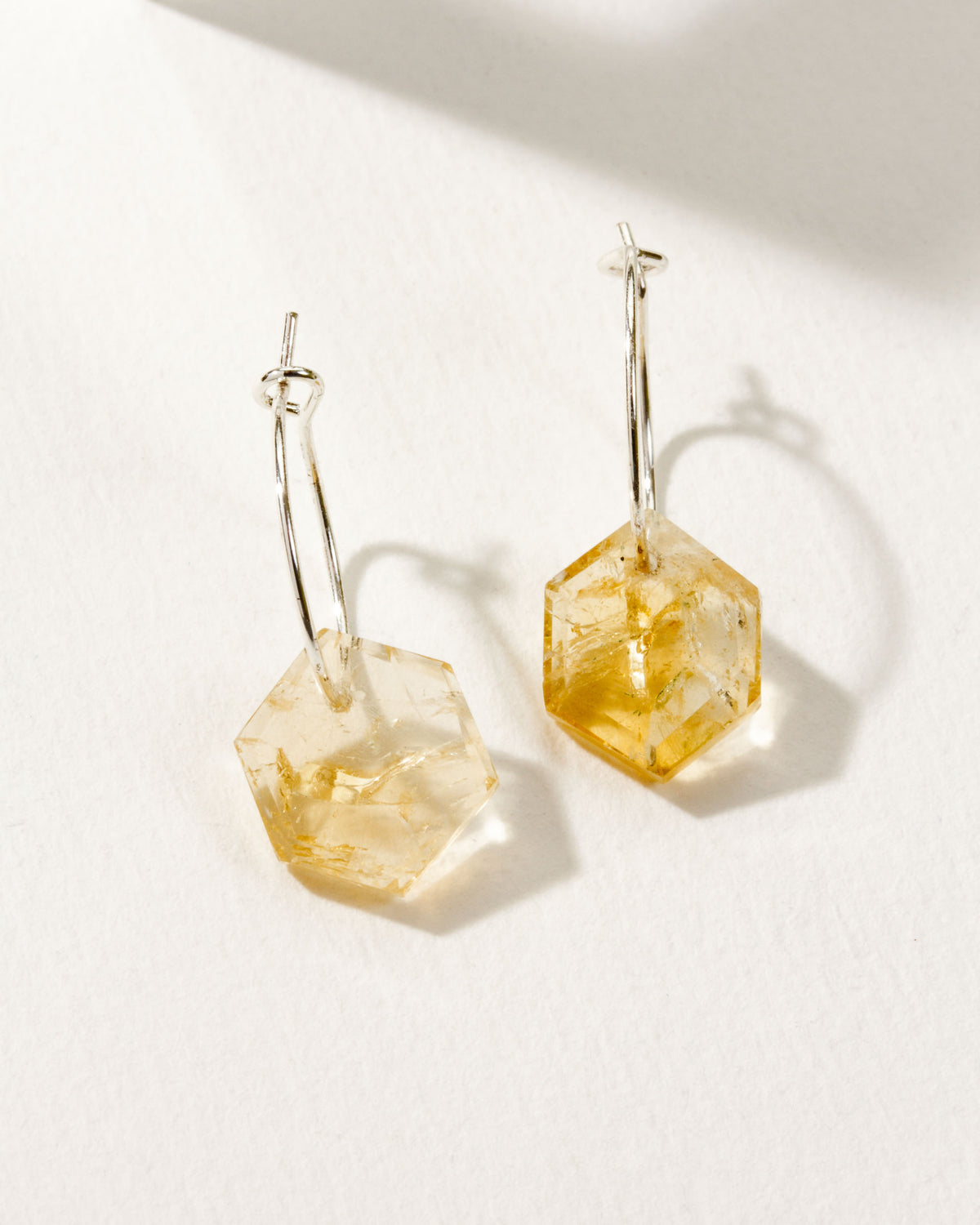 Geometry Mini Hoops in Sterling Silver with Citrine gemstones.