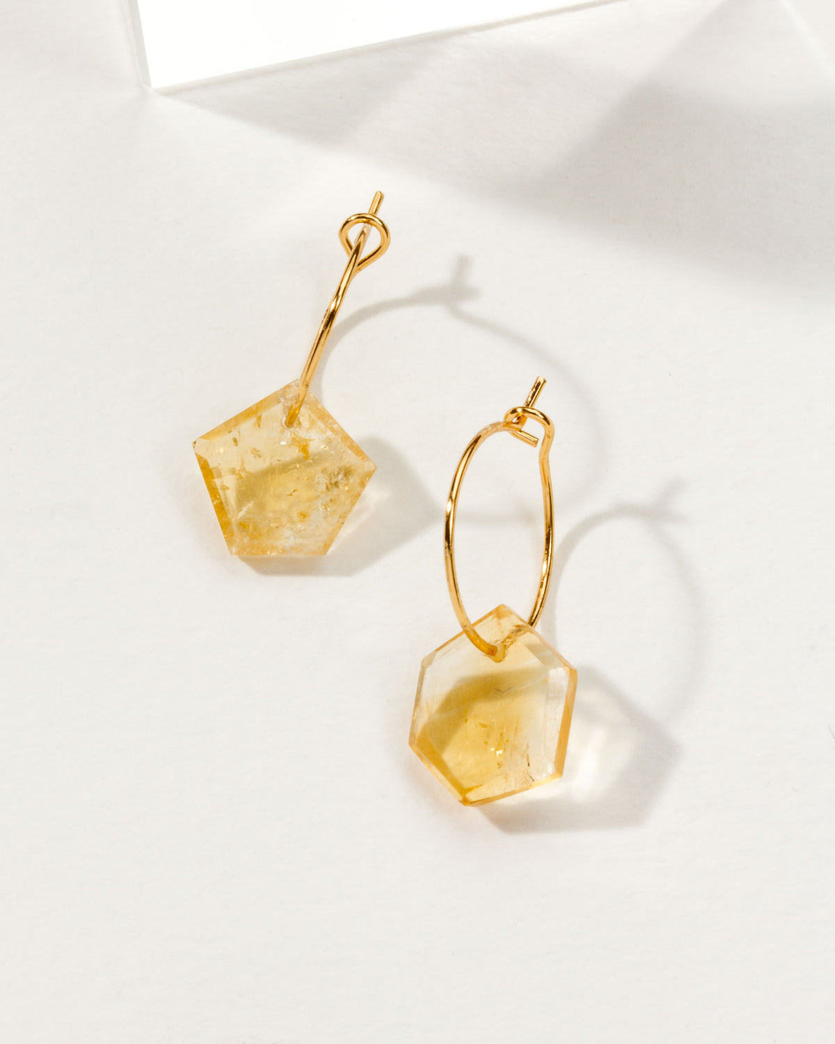 Geometry Mini Hoops with faceted citrine stones and gold-plated silver hoops