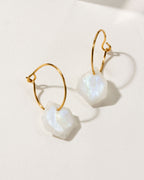 Two Geometry Mini Hoops with Moonstone gemstones and 14k Gold Plated Sterling Silver hoops.