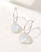 Sterling Silver Geometry Mini Hoops with Moonstone gems, with faceted design and silver hardware.