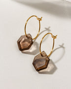 Pair of Geometry Mini Hoops in 14k Gold Plated Sterling Silver with Coffee Moonstone gemstones.
