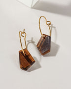 Geometry Mini Hoops with Tigers Eye gemstones and 14k Gold Plated Sterling Silver hoops.