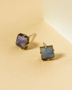 Sterling silver post earrings with square Labradorite gemstones.