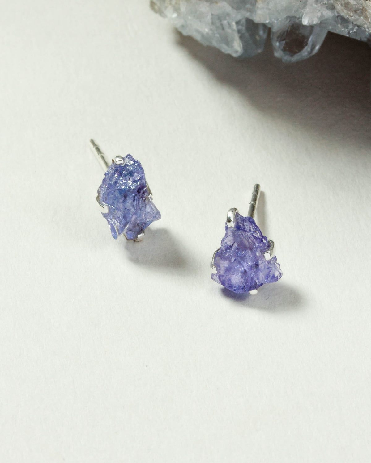 Raw Beauty Post Earrings - Sterling Silver with Tanzanite gemstones.