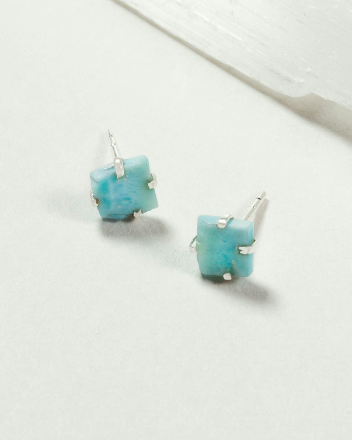 Raw Beauty Post Earrings - Sterling Silver with Larimar gemstone.