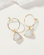 Mini hoop earrings with gold-tone metal and triangle Moonstone gemstones.