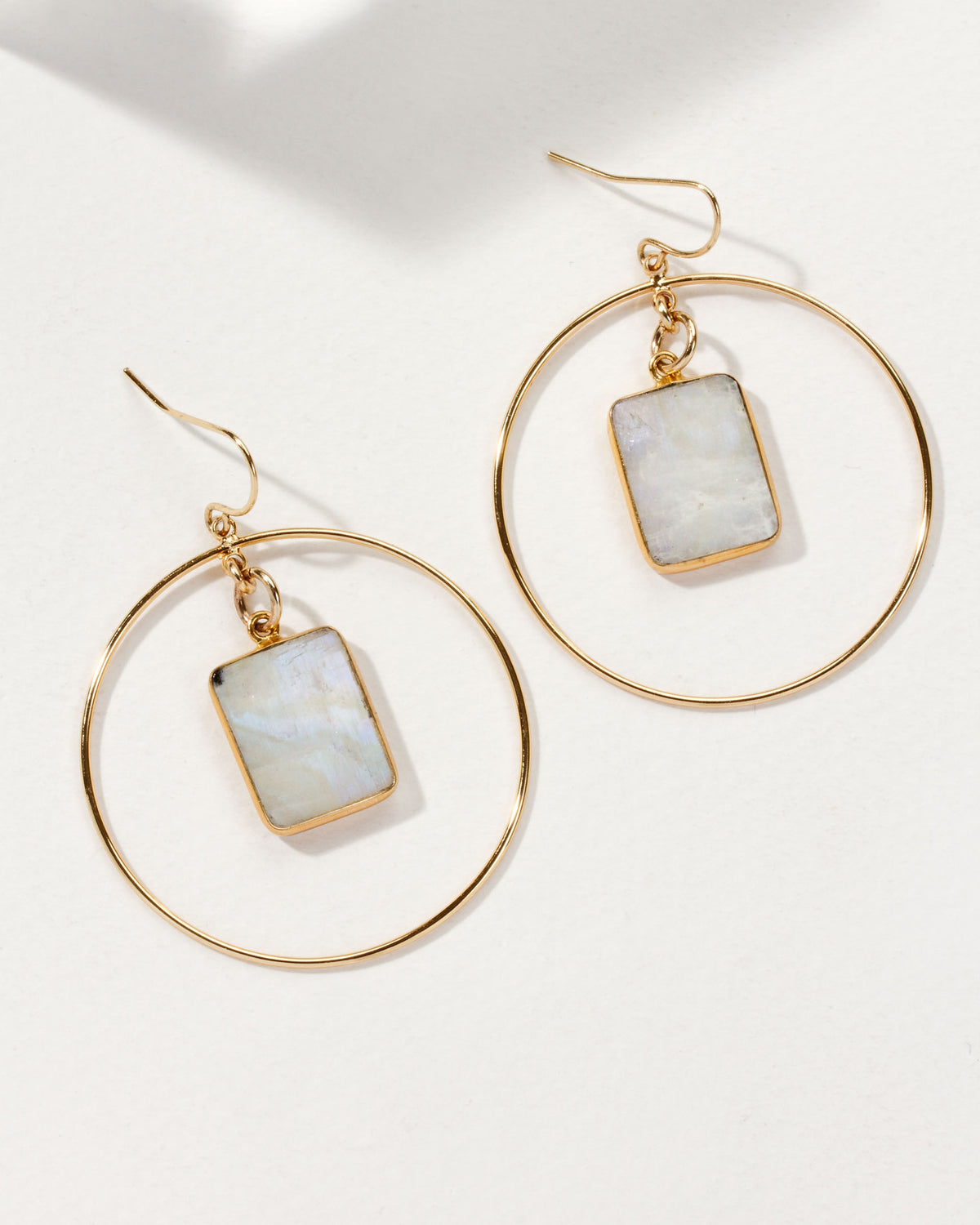 Stoney Hoop Earring with moonstone gemstones and gold plated brass hoops.