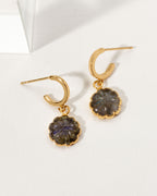 Flower Power charm earrings with labradorite stones in 14KT gold plated brass.