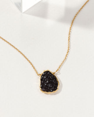 Druzy Quartz Earth, Wind, and Fire Necklace with 14kt gold plated chain by Luna Norte Jewelry.