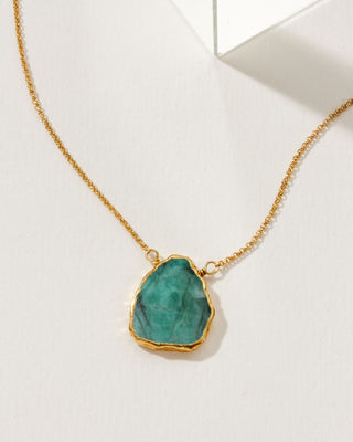Emerald Earth, Wind, and Fire Necklace with 14kt gold plated chain by Luna Norte Jewelry.