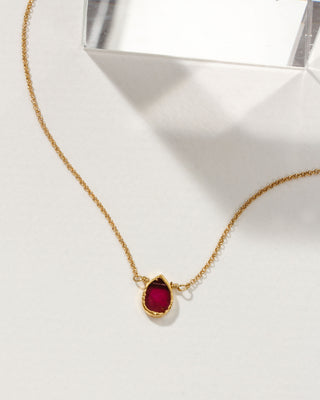 Delicate Gemstone Birthstone Necklace in Garnet, January’s Birthstone, in 14kt gold plated brass.
