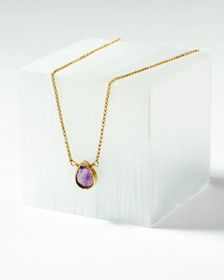 Delicate Gemstone Birthstone Necklace with amethyst pendant and 14Kt gold plated brass chain, February's birthstone