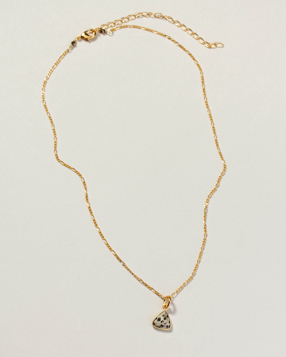 Full view of dalmatisn jasper pendant necklace showing pendant, chain, and closure