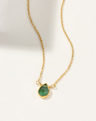 Delicate Gemstone Birthstone Necklace with emerald pendant and 14Kt gold plated brass chain, May's birthstone