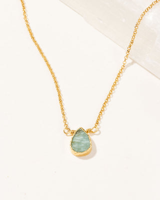 Delicate Gemstone Birthstone Necklace with aquamarine pendant and 14Kt gold plated brass chain, March's birthstone