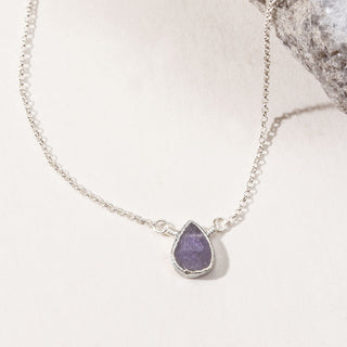 Delicate Gemstone Birthstone Necklace with tanzanite pendant and silver plated brass chain, December's birthstone