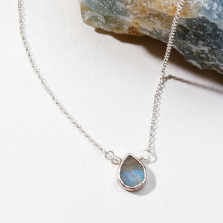 Delicate Gemstone Birthstone Necklace with labradorite pendant and silver plated brass chain